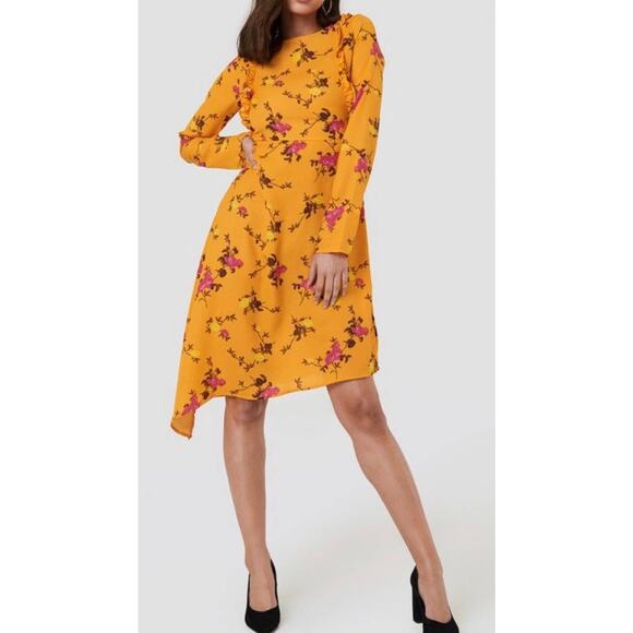 NA-KD Tangerine Floral dream Asymmetric Dress size 2 NEW - Picture 1 of 7